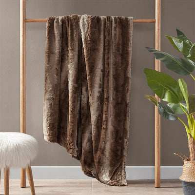Luxurious Light Brown Faux Fur Throw Blanket