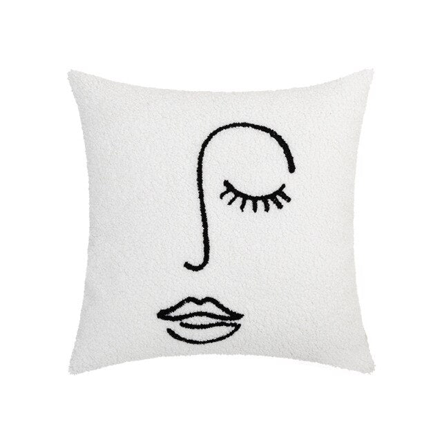 Lady Face Art Line Throw Pillow Cover