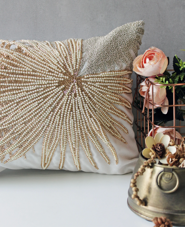 Gold Beaded Tropical Throw Pillow Cover The Home Vibe